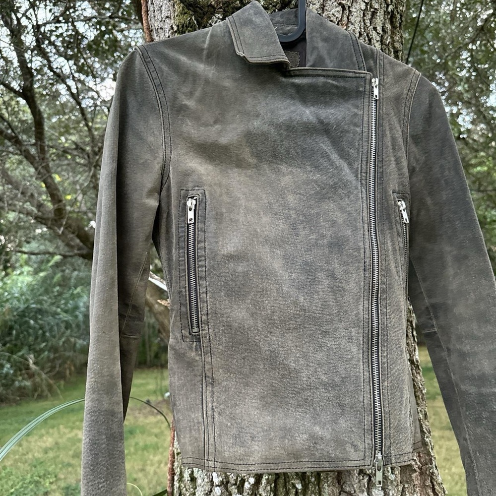 Distressed Leather Fitted Moto Jacket. 
100% Leather